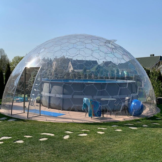 Aura Dome D7 creates the perfect enclosure for year round use of this swimming pool